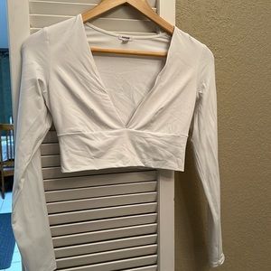 V neck deep cut white long sleeve crop top- GARAGE size small
